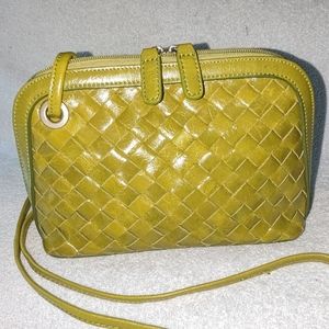 BO BO Cal woven leather crossbody bag.